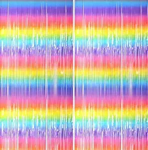 Propsicle Pastel Rainbow Foil Fringe Curtains, Pack of 2