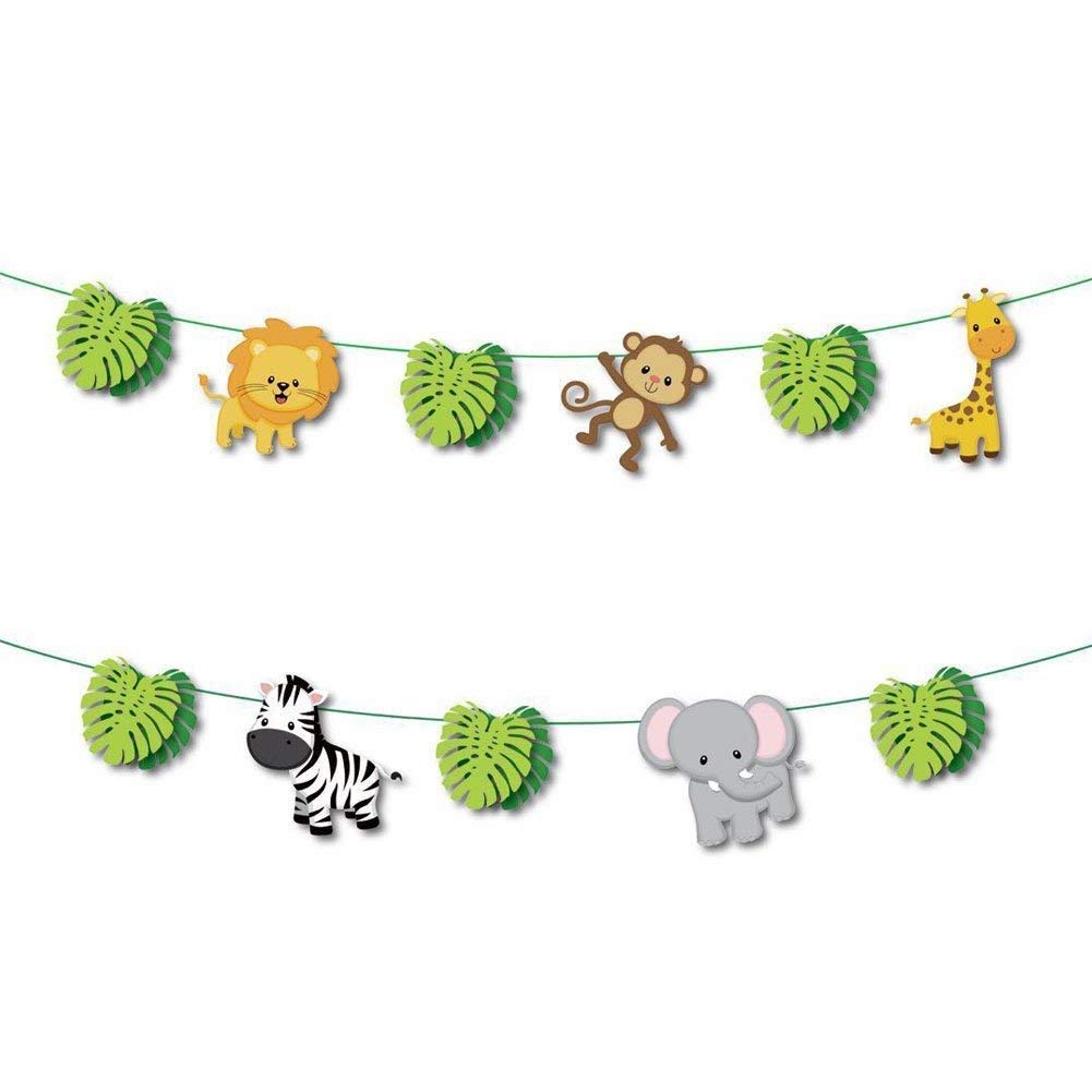 Jungle Animal Birthday Decoration Set – 12 Pcs Animal Banner with Leaves | Safari Theme
