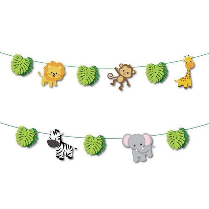 Jungle Animal Birthday Decoration Set – 12 Pcs Animal Banner with Leaves | Safari Theme