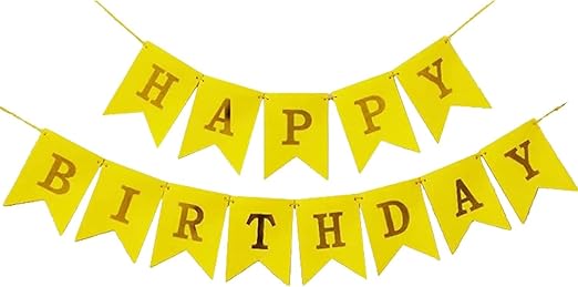 Yellow Happy Birthday Banner | 13 Pcs Reusable Cardstock Happy Birthday Paper Banner
