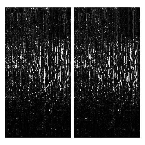 Black Foil Curtain Backdrop – 2Pcs Set | Elegant & Dramatic Party Decor