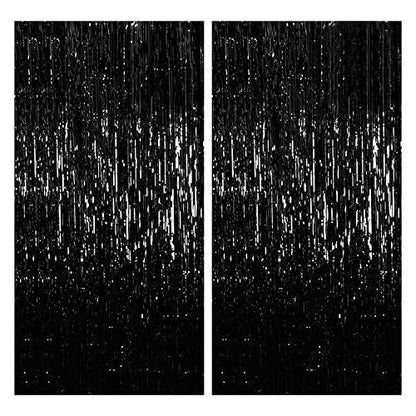 Black Foil Curtain Backdrop – 2Pcs Set | Elegant & Dramatic Party Decor