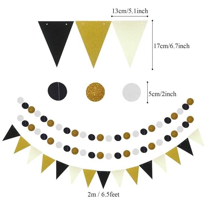 Black Party Decorations Kit – 20 PCS Set with Fans, Pom Poms, Garland & Pennants