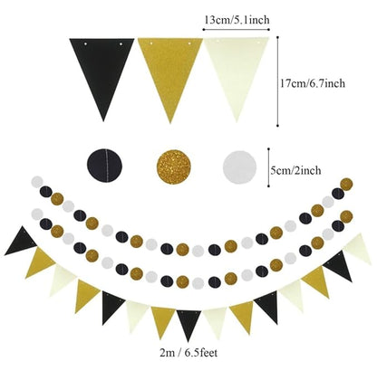 Black Party Decorations Kit – 20 PCS Set with Fans, Pom Poms, Garland & Pennants