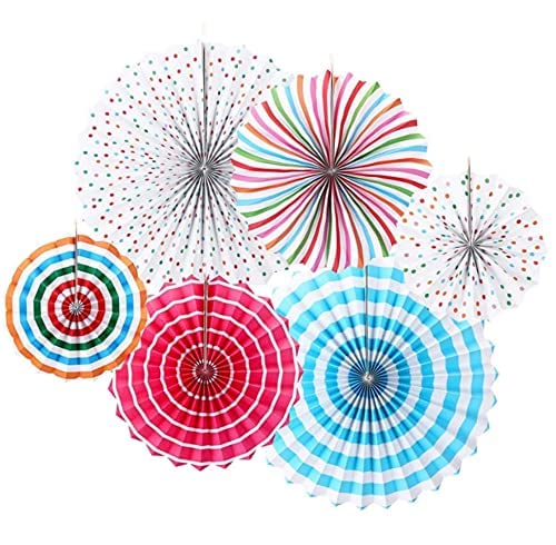 Paper Fans Decoration - Set of 6 (Multicolor) for Birthdays, Color themed Parties