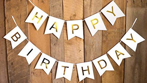 Happy Birthday Banner White | 13 Pcs Reusable Cardstock Happy Birthday Paper Banner