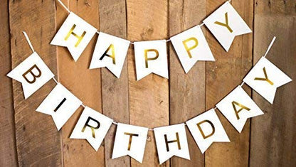 Happy Birthday Banner White | 13 Pcs Reusable Cardstock Happy Birthday Paper Banner