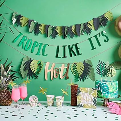 Tropical Party Banner – Tropical Leaf Hanging Garland (Pack of 12)