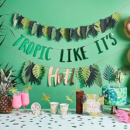 Tropical Party Banner – Tropical Leaf Hanging Garland (Pack of 12)