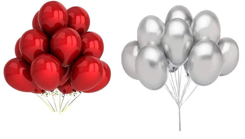 Car Boot Happy Birthday Decoration Kit – Silver & Red Chrome Balloons, Red Cursive LOVE Foil, Foil Hearts, Fairy Lights & Photo Props (Complete Set)