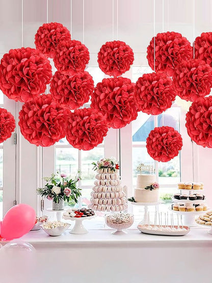 Red Tissue Paper Pom Poms – Flower Balls(14 Inch)