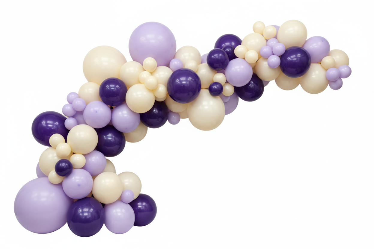 60 Pieces with ivory and Purple Balloons  and lavender latex balloons and for Birthday Decoration, a balloon garland