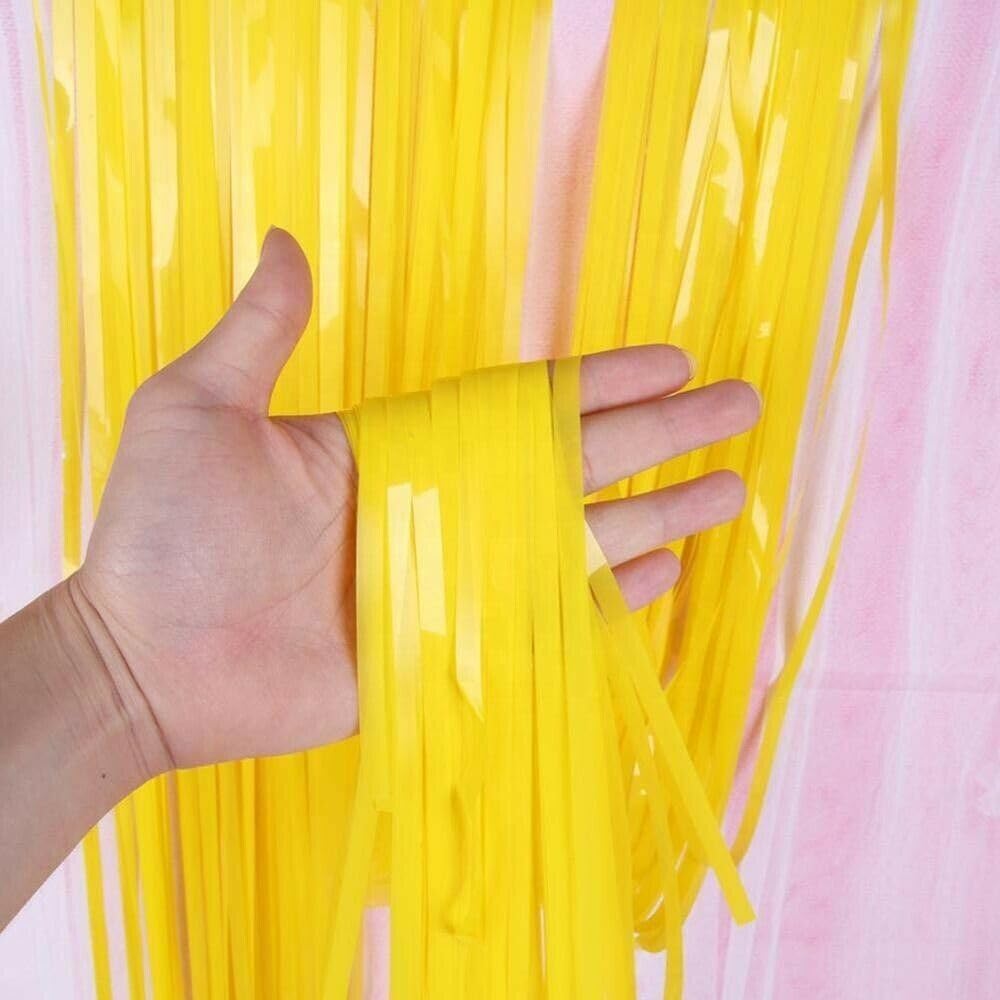 Pastel Yellow Foil Curtain Backdrop – 2Pcs Set | Soft Party Decor & Photo Background