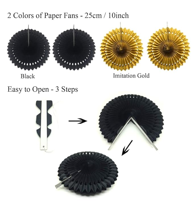 Black Party Decorations Kit – 20 PCS Set with Fans, Pom Poms, Garland & Pennants