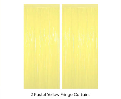 Pastel Yellow Foil Curtain Backdrop – 2Pcs Set | Soft Party Decor & Photo Background