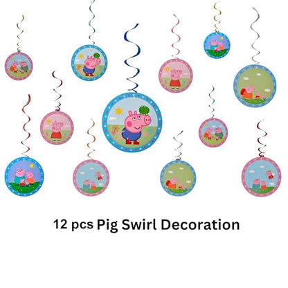 Multicolour Peppa Pig Hanging Swirls Decoration With 6 swirls & 6 Cutout For Hanging Swirl Ceiling, Kids Birthday, Peppa Pig Themed, Christmas Decoration, Party & Event Decor