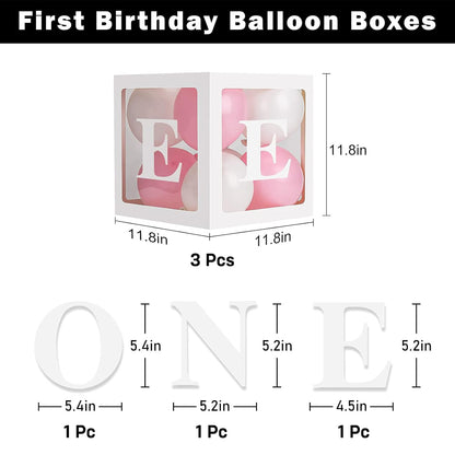 One Balloon Box for Birthday and Anniversary Decoration – Transparent Plain Letter Balloon 3 Pcs White Box Glue Dots Arrangement Set Items Kit