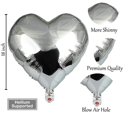 Silver Heart Balloons – 5pcs Silver Foil Heart Balloons for Decoration