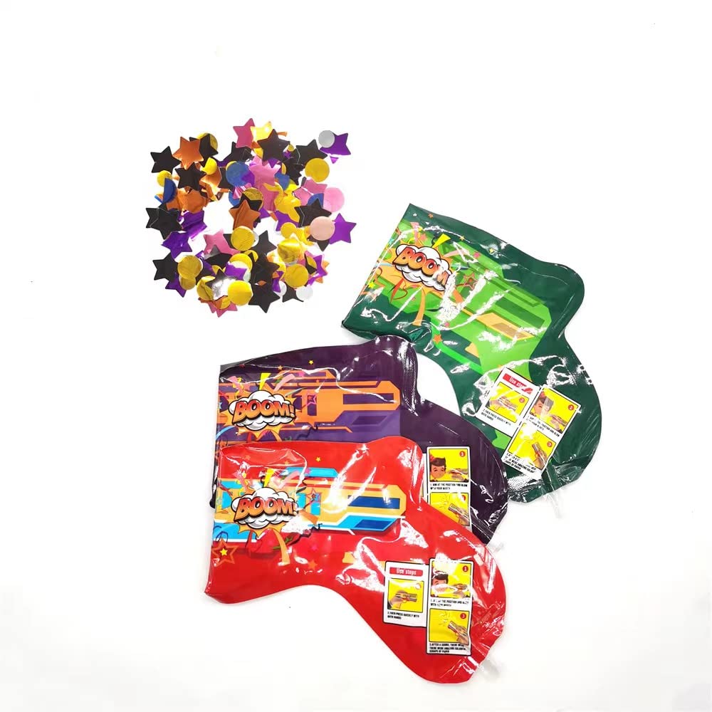 Fireworks Guns Handheld Confetti Poppers – 3 Piece Set | Inflatable Toy Confetti Shooters