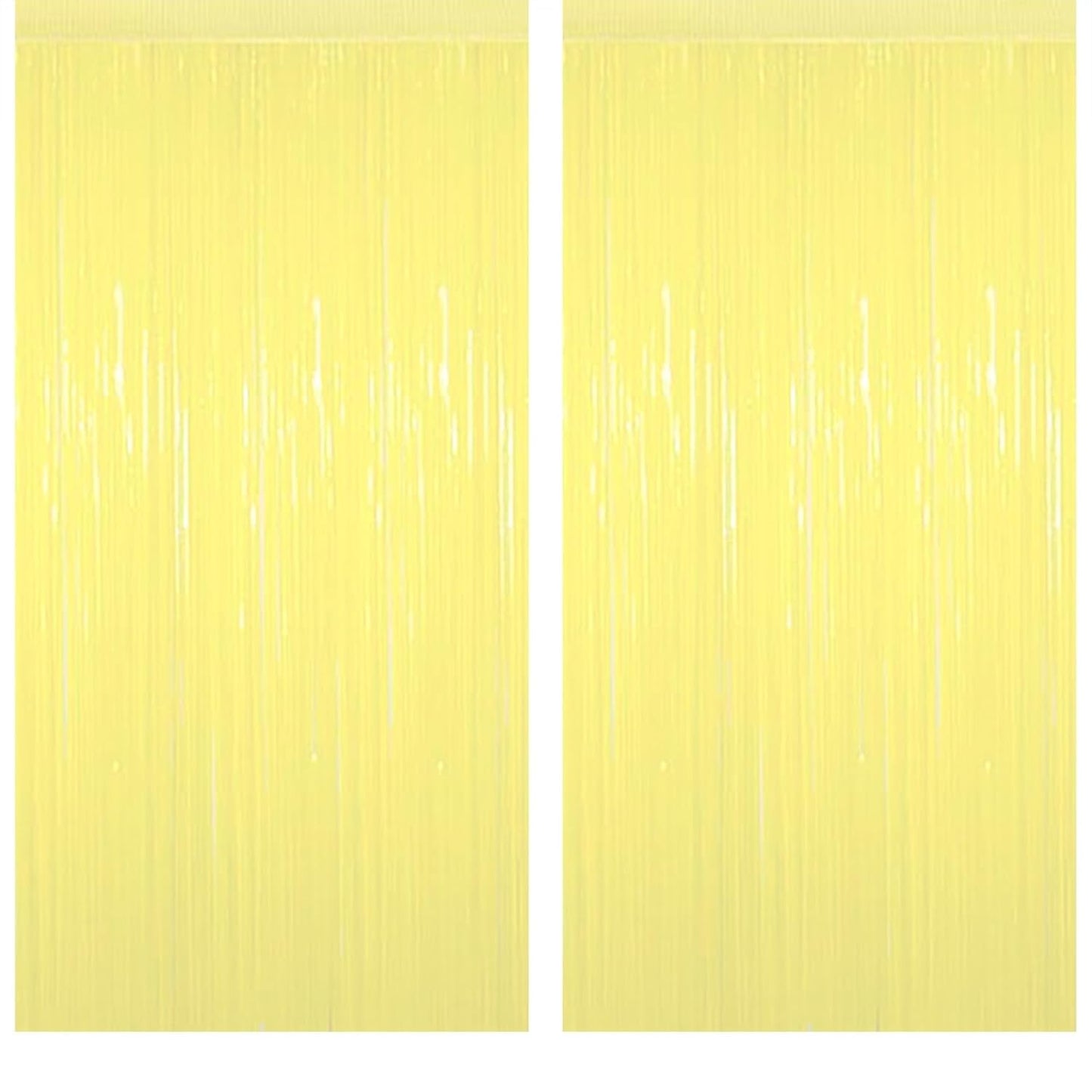 Pastel Yellow Foil Curtain Backdrop – 2Pcs Set | Soft Party Decor & Photo Background