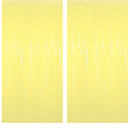 Pastel Yellow Foil Curtain Backdrop – 2Pcs Set | Soft Party Decor & Photo Background