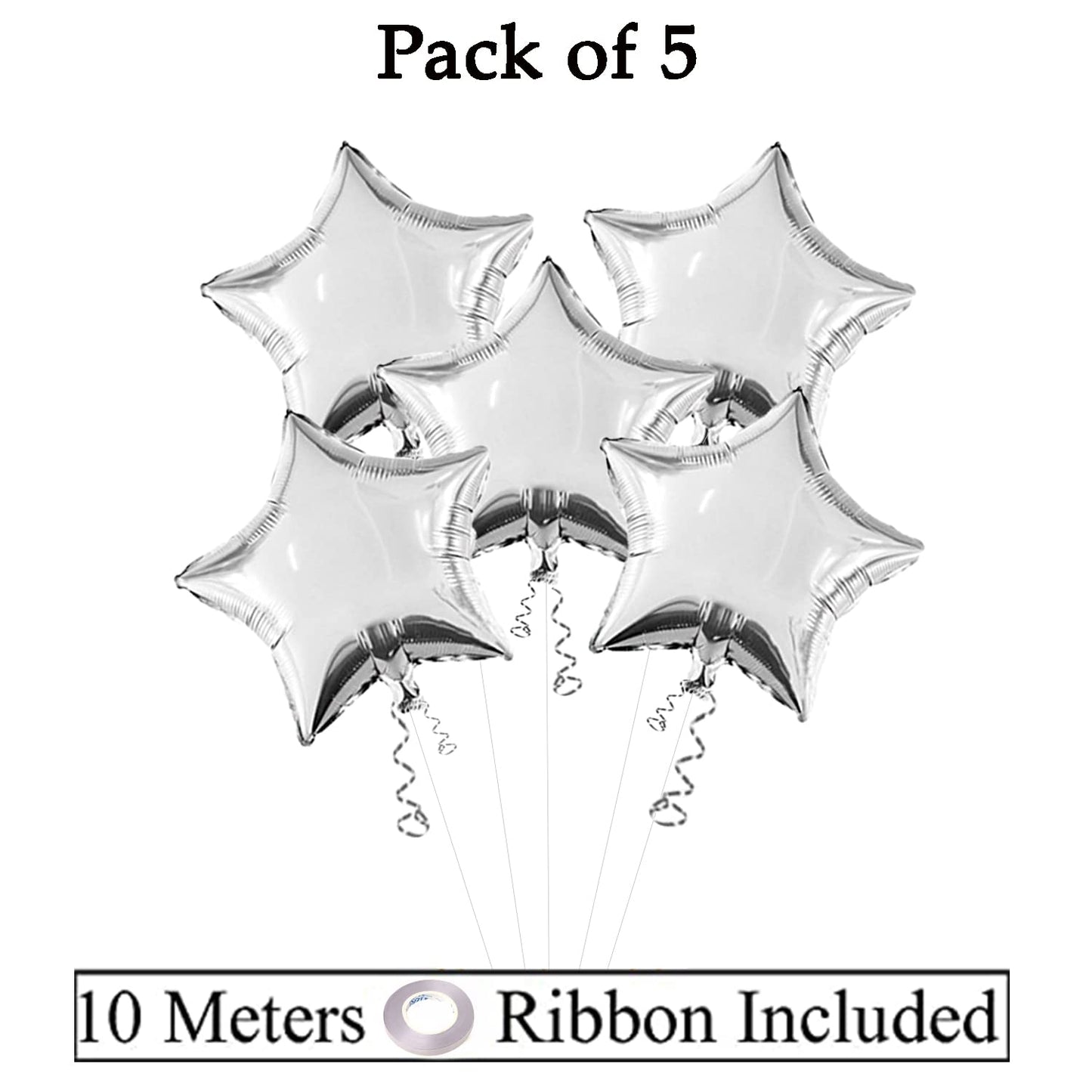 Silver Star Shaped Foil Balloon of 18 Inch for Decoration (Pack of 5)