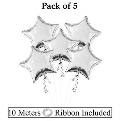 Silver Star Shaped Foil Balloon of 18 Inch for Decoration (Pack of 5)