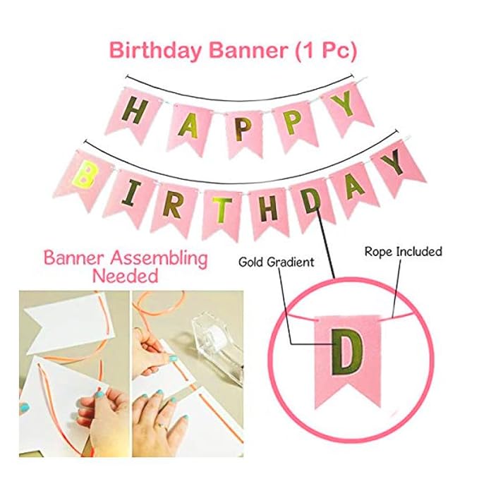 Happy Birthday Banner Bunting Flag - Pink