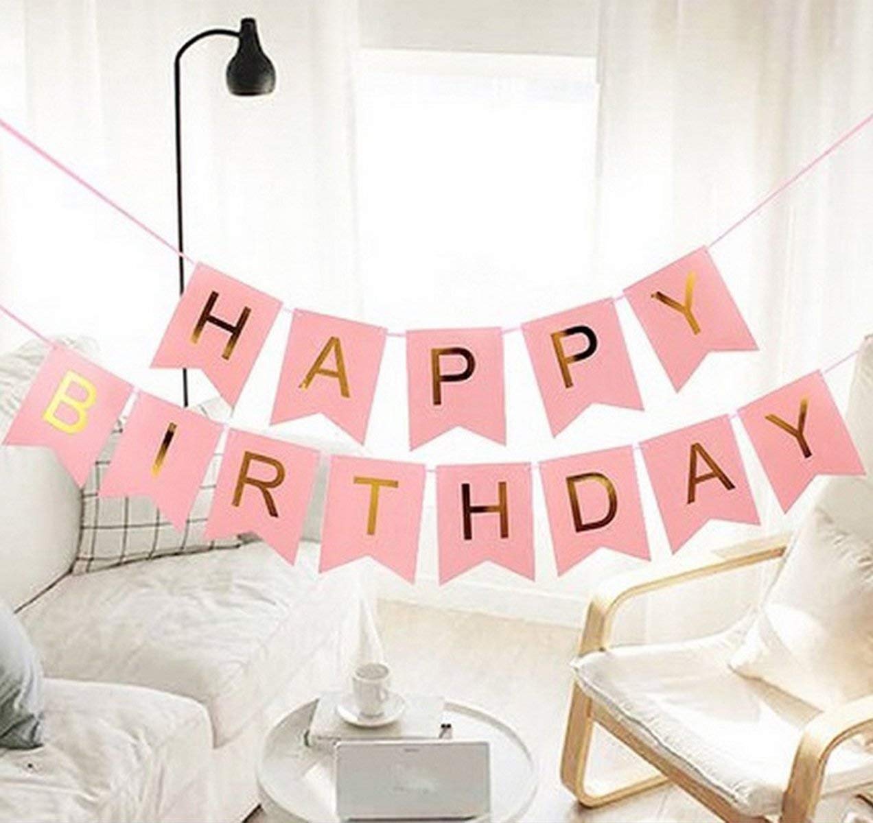 Happy Birthday Banner Bunting Flag - Pink