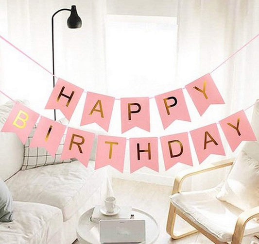 Happy Birthday Banner Bunting Flag - Pink
