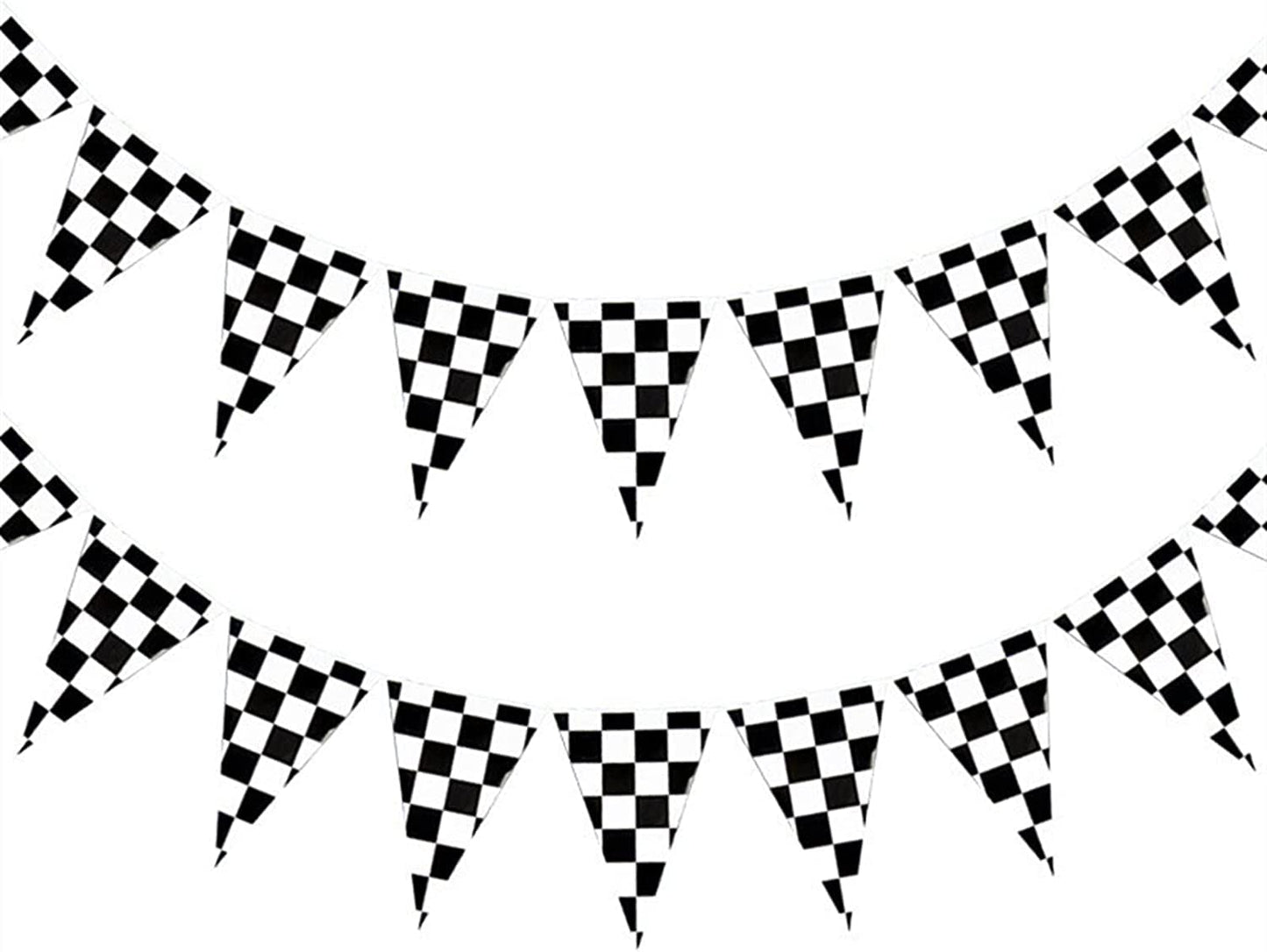 Checkered Black & White Paper Pennant Banner Racing Banner or Race Theme Birthday Party Decoration - 2pcs