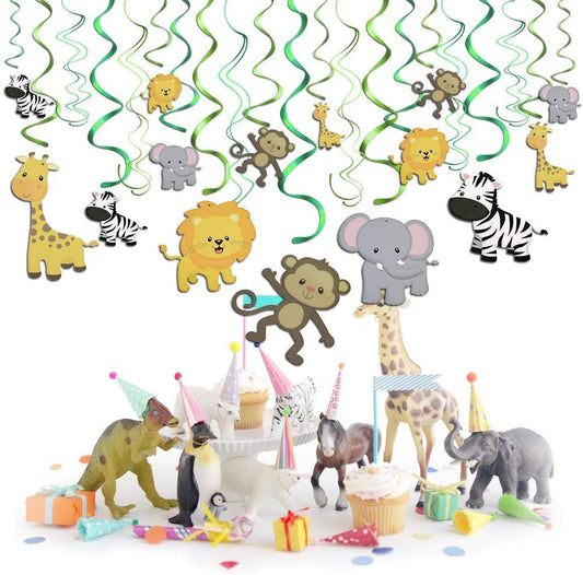 Jungle Animal Hanging Swirl Decorations – 12 Pcs Safari & Zoo Theme Party Decor