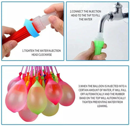Holi Magic Water Balloons Set of 3 – With Tap Adapter, Automatic Quick-Fill & Self-Sealing Latex Balloons for Summer Fight & Holi Celebration
