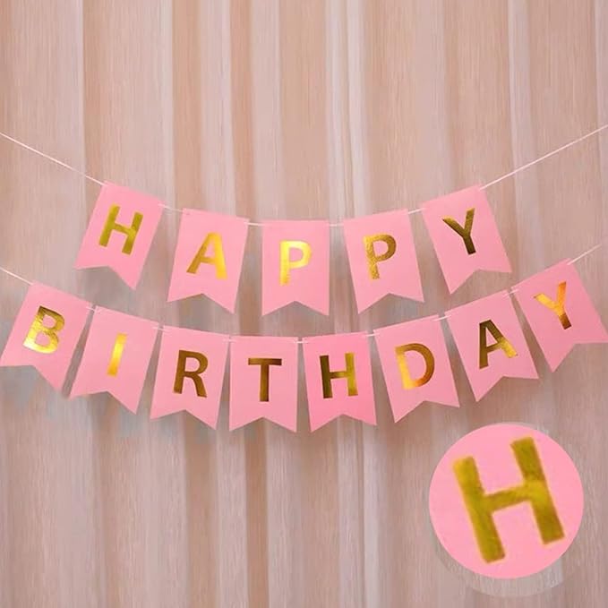 Happy Birthday Banner Bunting Flag - Pink