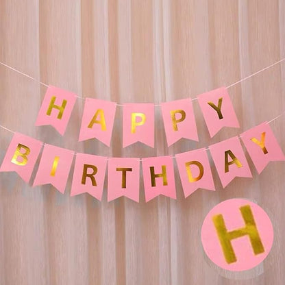 Happy Birthday Banner Bunting Flag - Pink