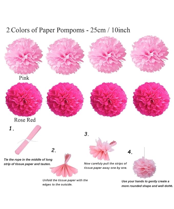 Pink Party Decorations Kit – 20 PCS Set with Fans, Pom Poms, Garland & Pennants