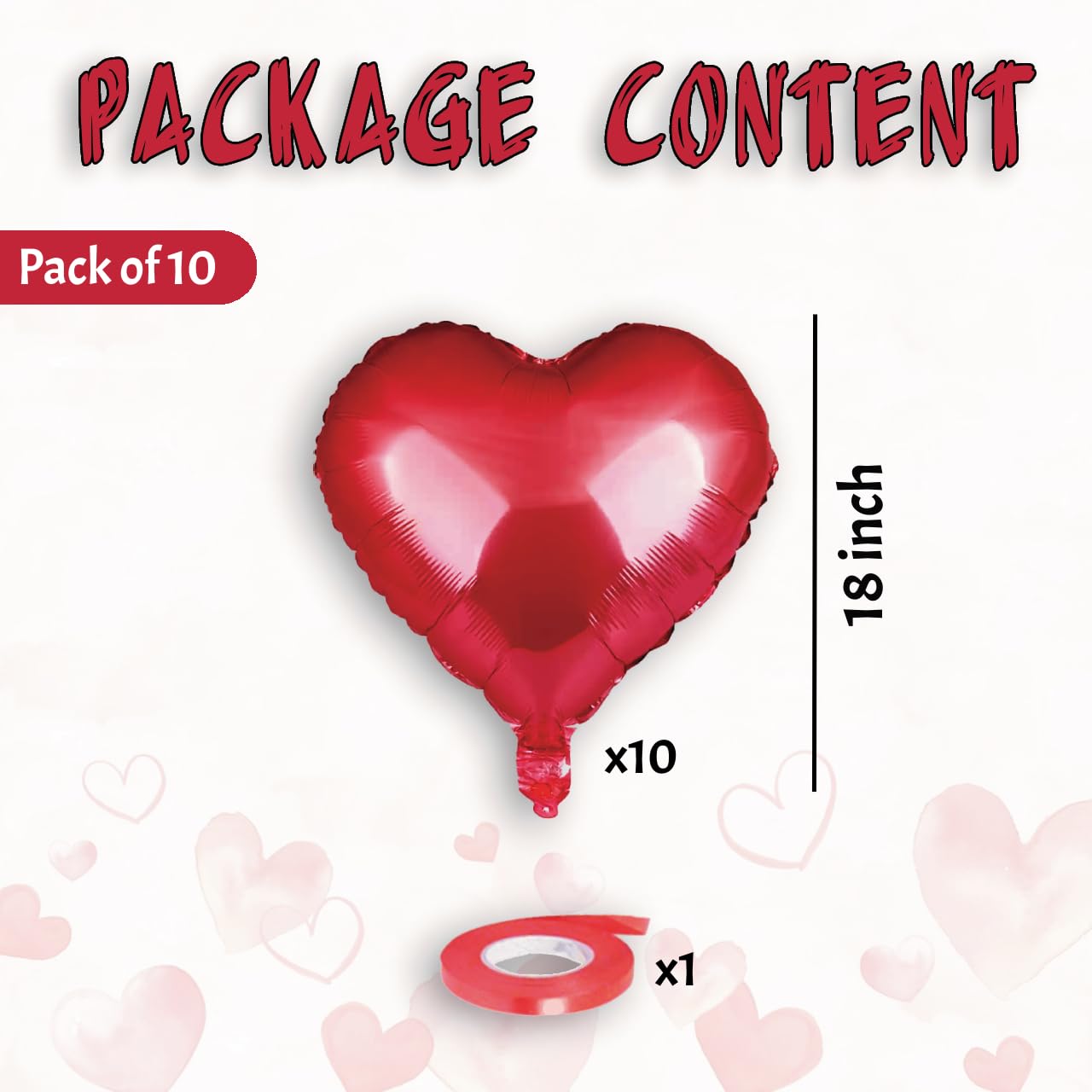 18 Inch Red Heart Shaped Balloons (5 Pcs)