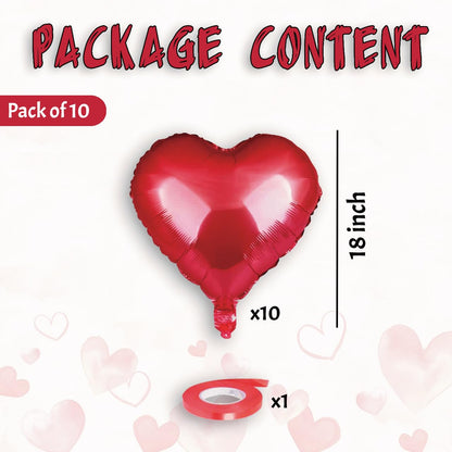 18 Inch Red Heart Shaped Balloons (5 Pcs)