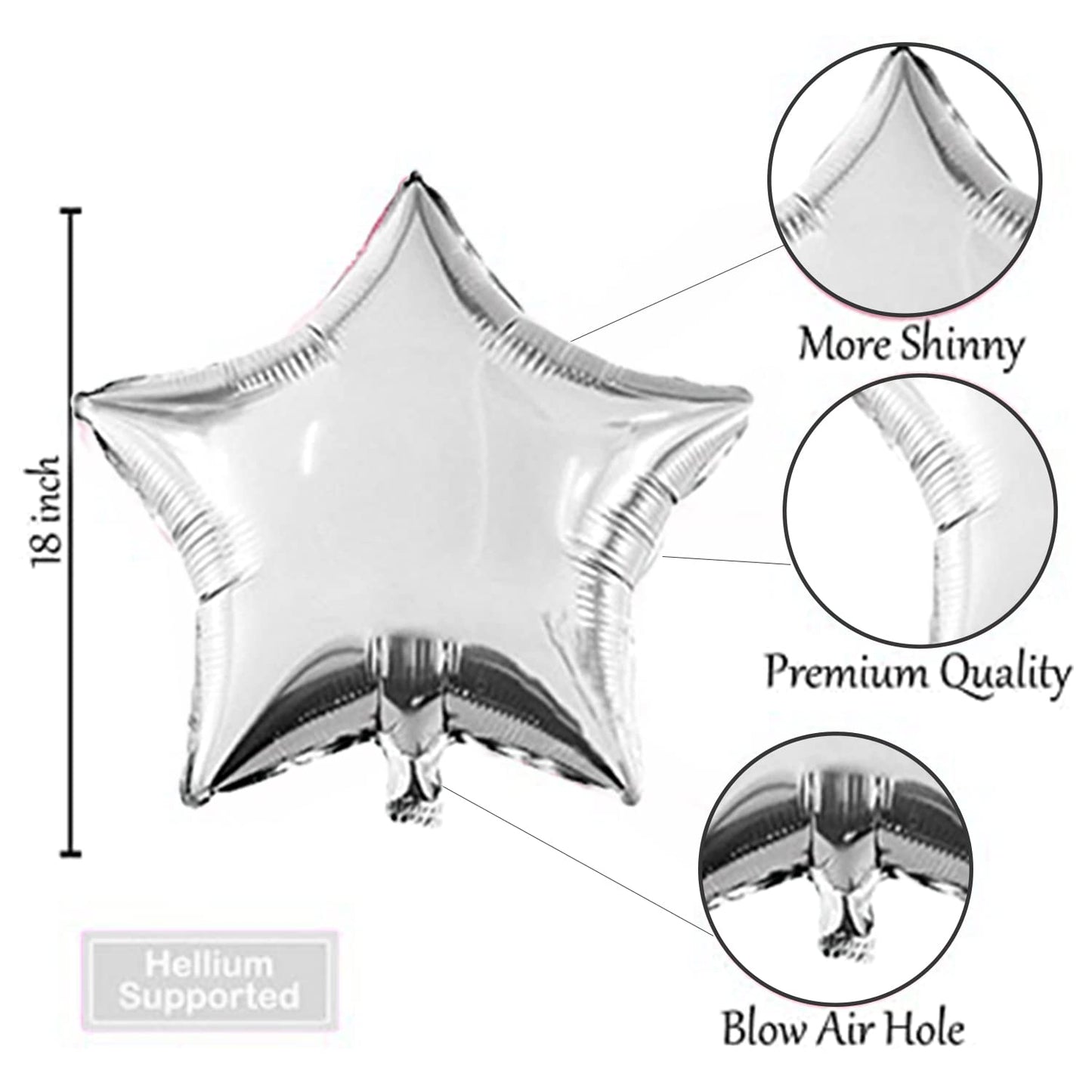 Silver Star Shaped Foil Balloon of 18 Inch for Decoration (Pack of 5)