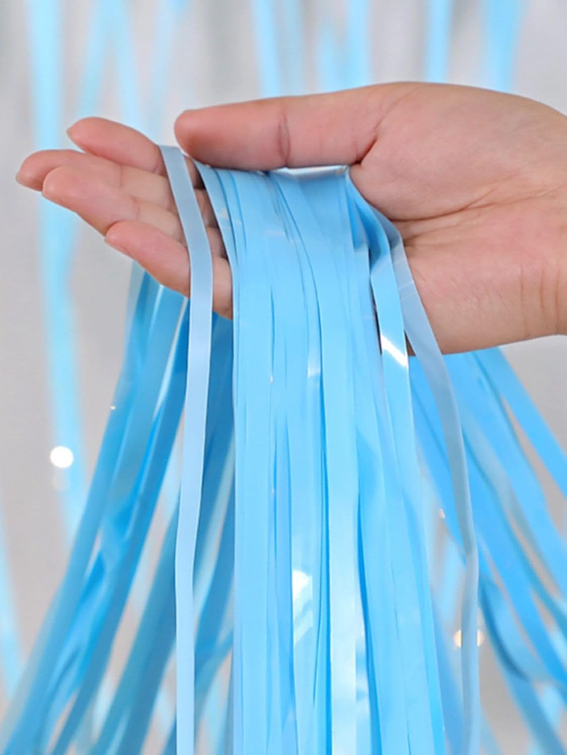 Pastel Blue Fringe Foil Curtain for Decoration (2 Pcs)