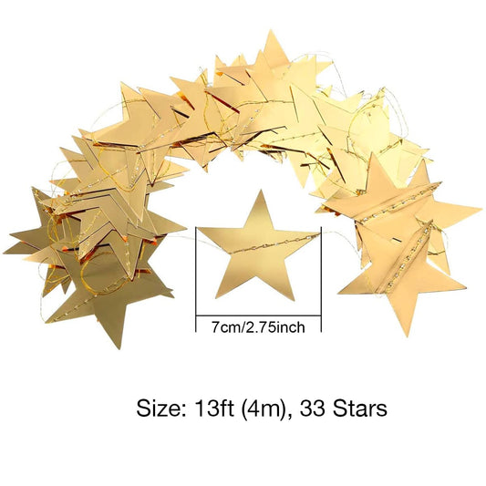 13-feet Shiny Gold Paper Star Garland