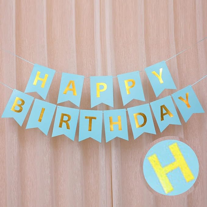 Sky Blue Happy Birthday Banner – Pre-Strung Bunting Flag