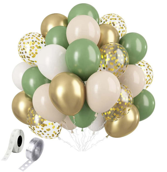 Golden, Green, White and Beige Decorations Balloons – 62 Pcs, Balloon Decoration