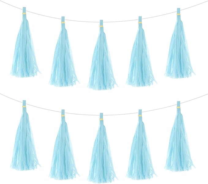Sky Blue Paper Tassel Garland – Decorative DIY Backdrop