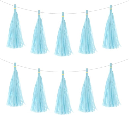 Sky Blue Paper Tassel Garland – Decorative DIY Backdrop