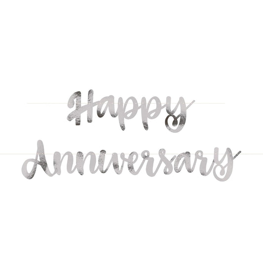 Silver Cursive "Happy Anniversary" Bunting Banner