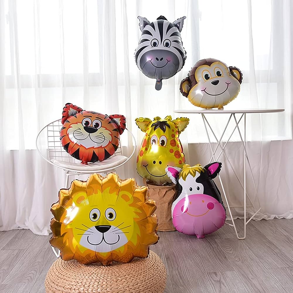 Jungle Theme Foil Balloons – 6 Pcs Animal Theme Birthday Decor | Birthday Decoration