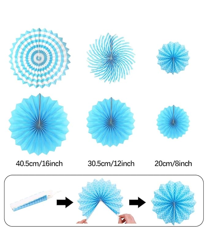 Blue Party Decorations Kit – 20 PCS Set with Fans, Pom Poms, Garland & Pennants