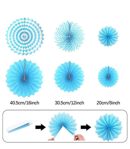 Blue Party Decorations Kit – 20 PCS Set with Fans, Pom Poms, Garland & Pennants