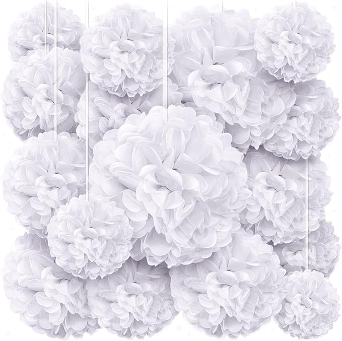 White Tissue Paper Pom Poms – Flower Balls (12 Inch)